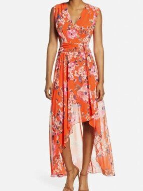 Eliza J Floral Chiffon High Low Dress